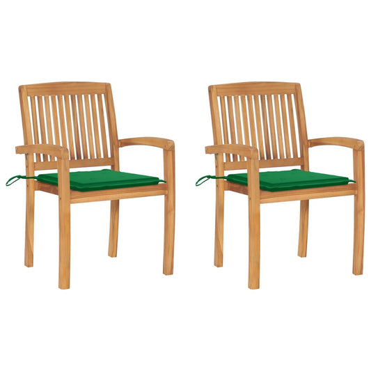 Garden Chair Set of 2 Teak wood with green cushions