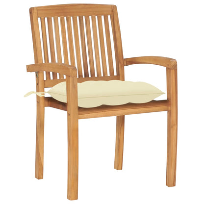 Patio Chairs 2 pcs with Cream White Cushions Solid Teak Wood