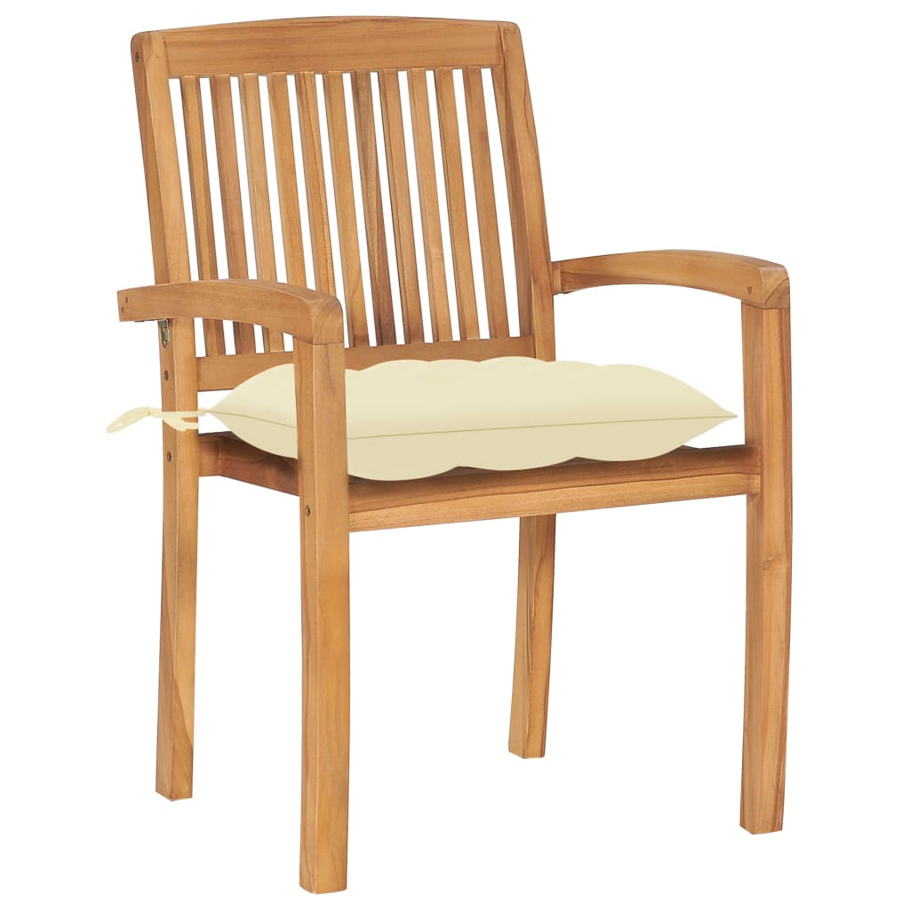 Patio Chairs 2 pcs with Cream White Cushions Solid Teak Wood