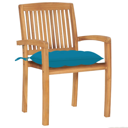 Patio Chair Set of 2 Light Blue Cushion, Teak Wood