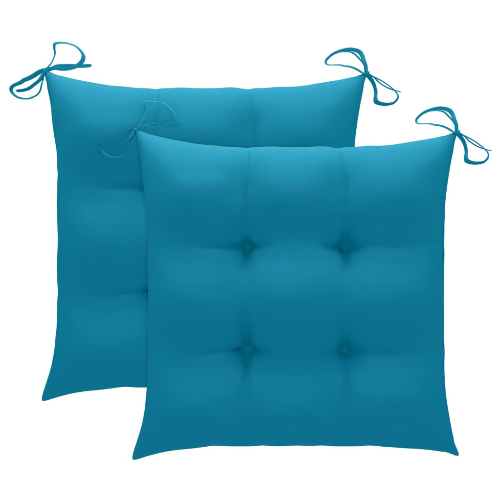 Patio Chair Set of 2 Light Blue Cushion, Teak Wood