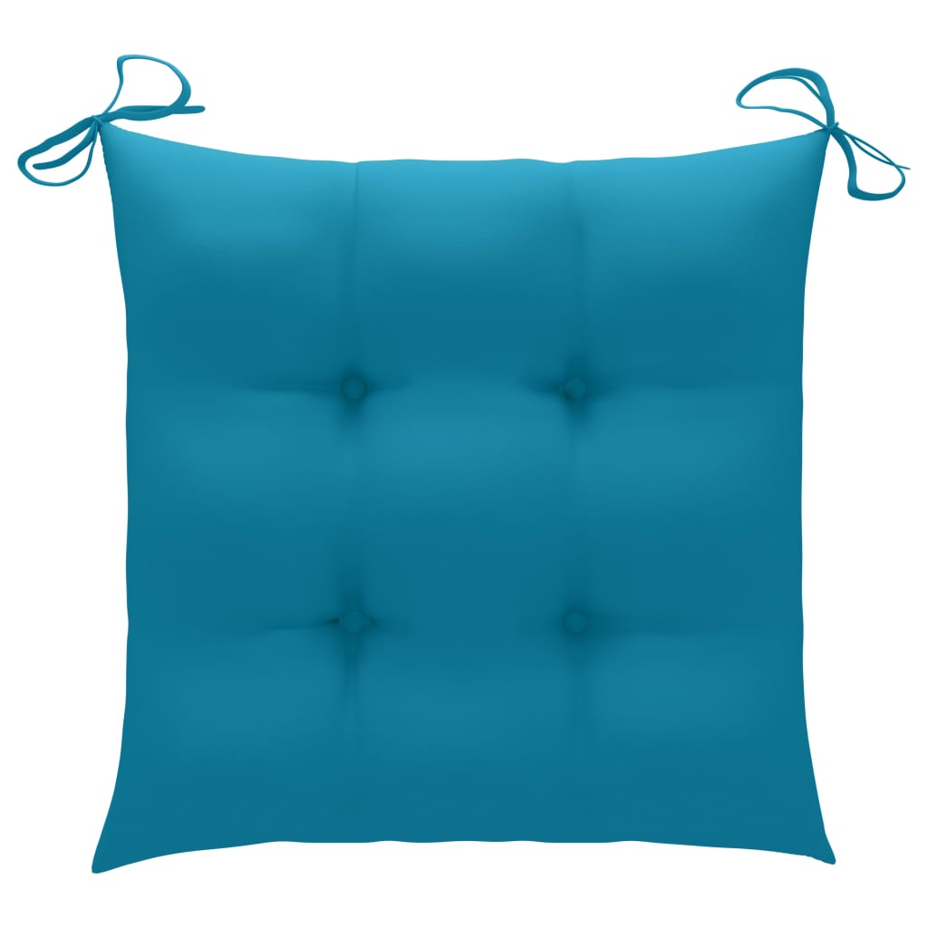 Patio Chair Set of 2 Light Blue Cushion, Teak Wood