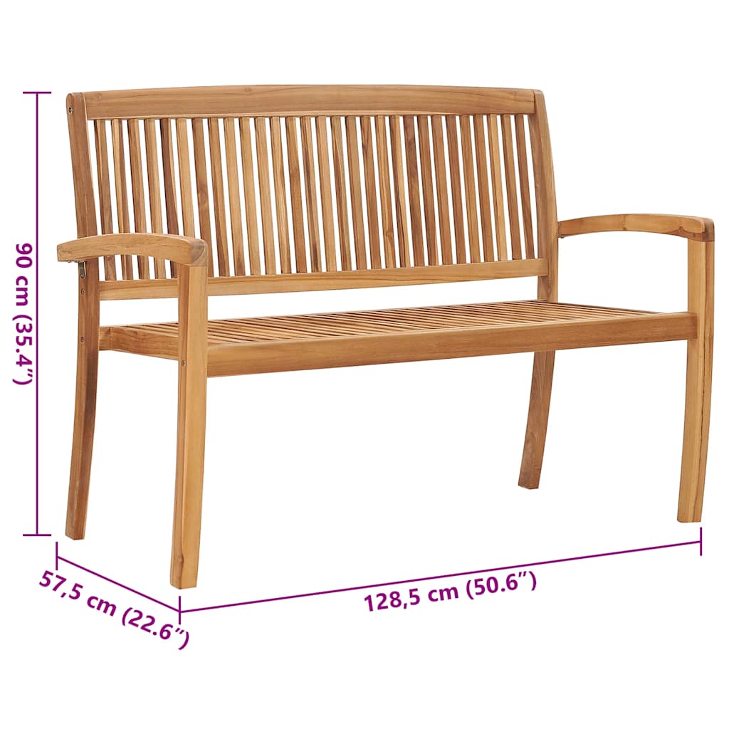 Garden Bench Teak Solid Teak wood 50.6 in Stackable