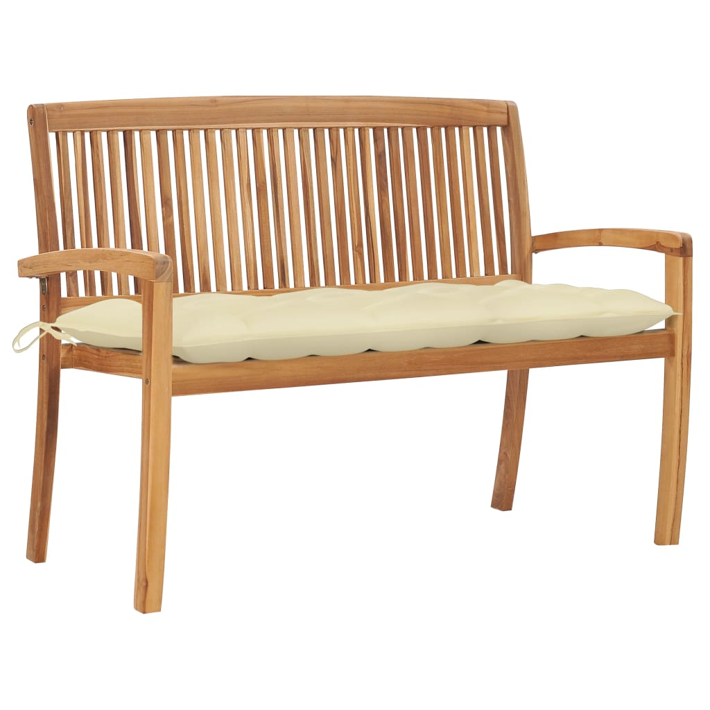 Stacking Patio Bench with Cushion 50.6" Solid Teak Wood