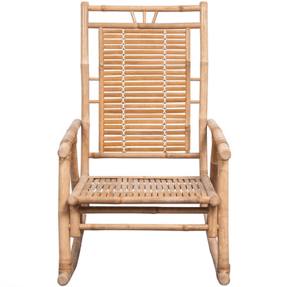 Rocking Chair Natural Bamboo, Red Cushion Bamboo, Polyester Cushion