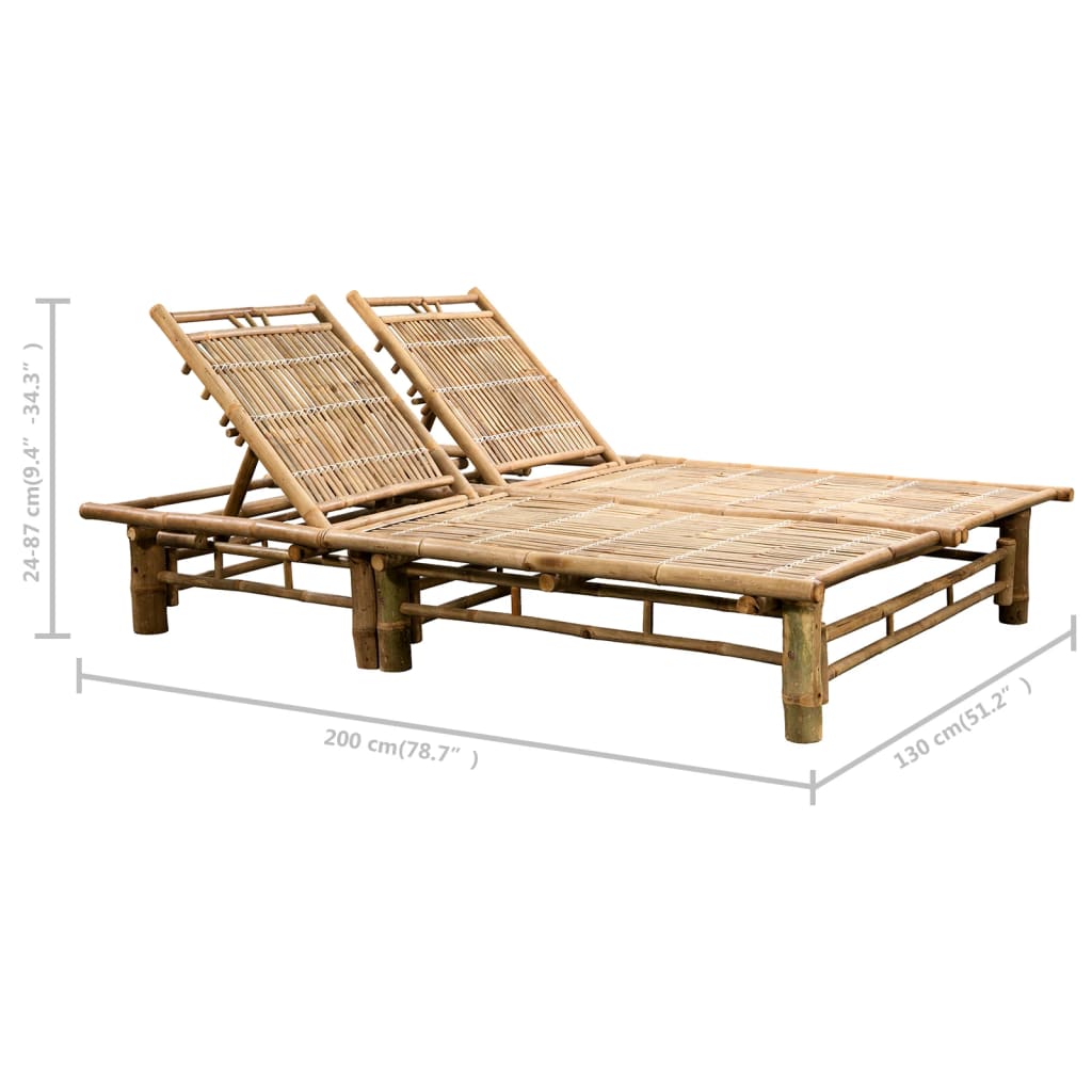 Sun Lounger Natural Bamboo Medium Multi-Position Backrest