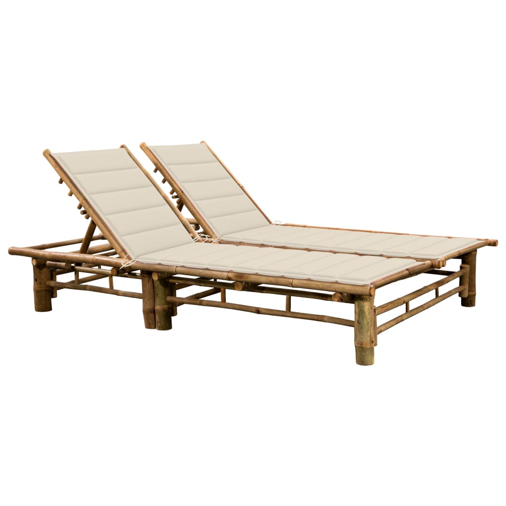 Sun Lounger Cream Bamboo and Fabric (100% Polyester) Large