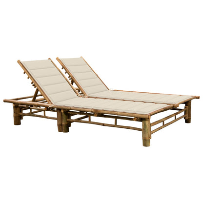 Sun Lounger Cream Bamboo and Fabric (100% Polyester) Large