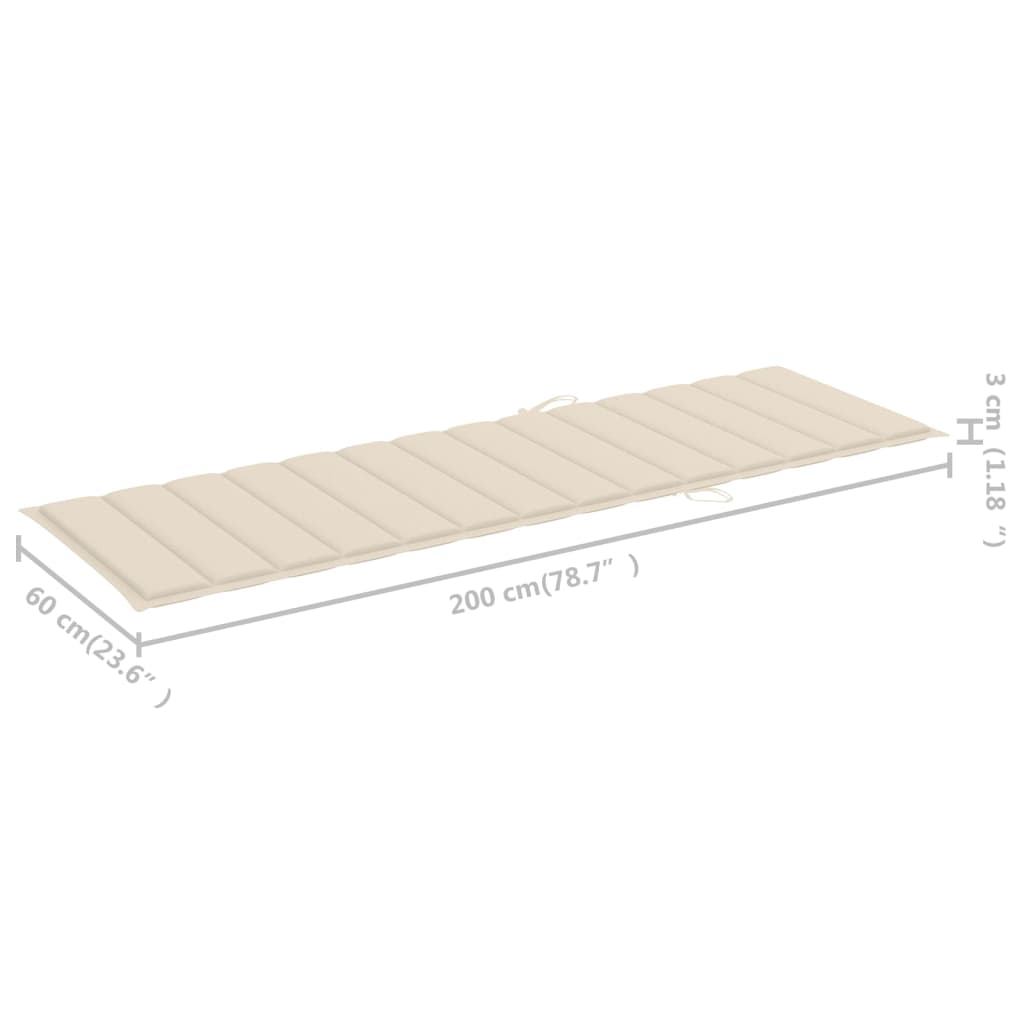 Sun Lounger Cream Bamboo and Fabric (100% Polyester) Large