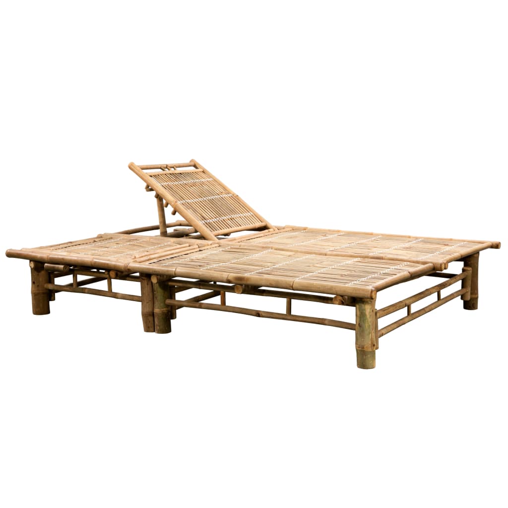 Sun Lounger Cream Bamboo and Fabric (100% Polyester) Large