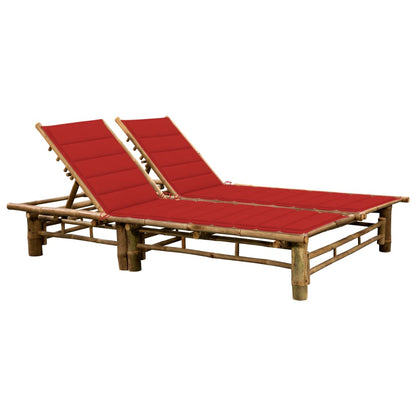 Sun Lounger Natural bamboo, Red cushions