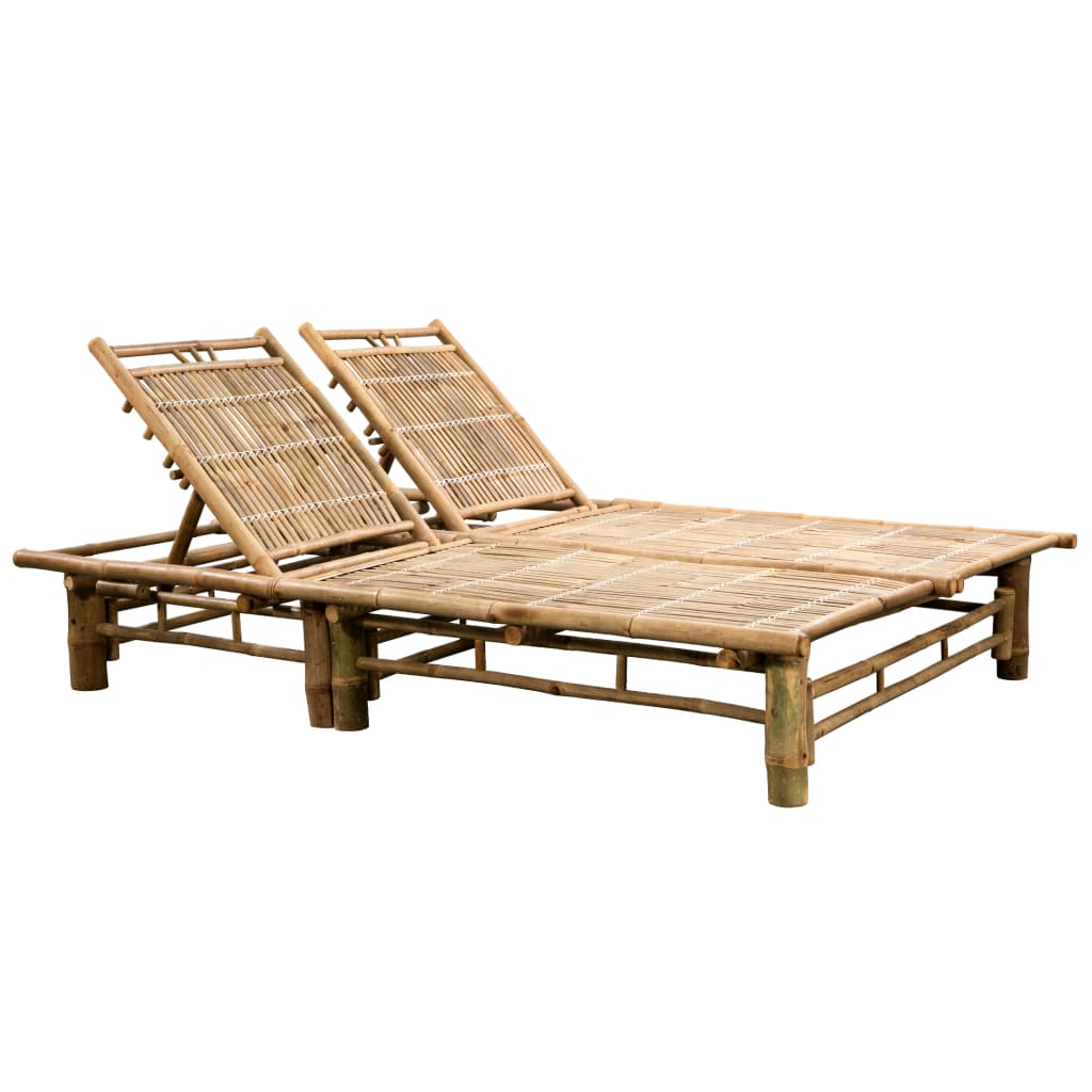 Sun Lounger Natural bamboo, Red cushions