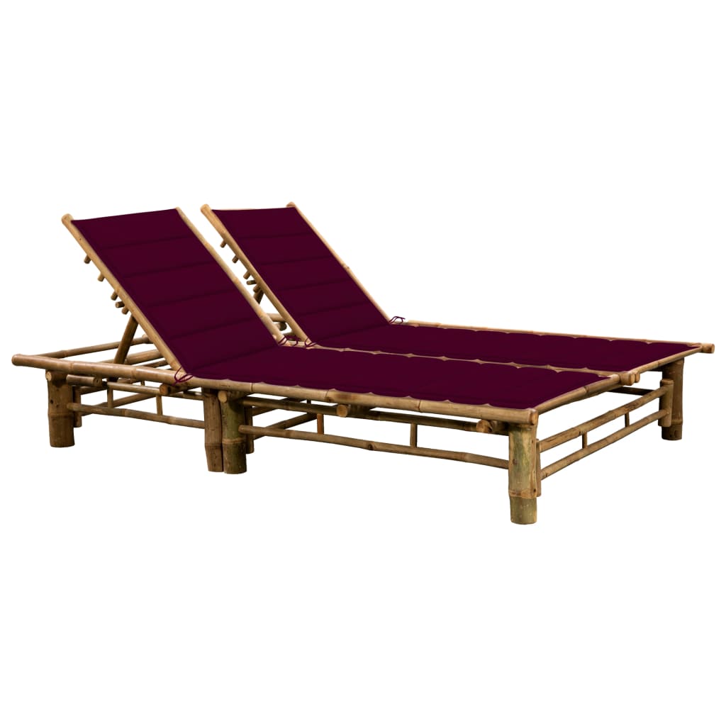 Sun Lounger Bamboo For 2 persons Height-Adjustable Sun Lounger