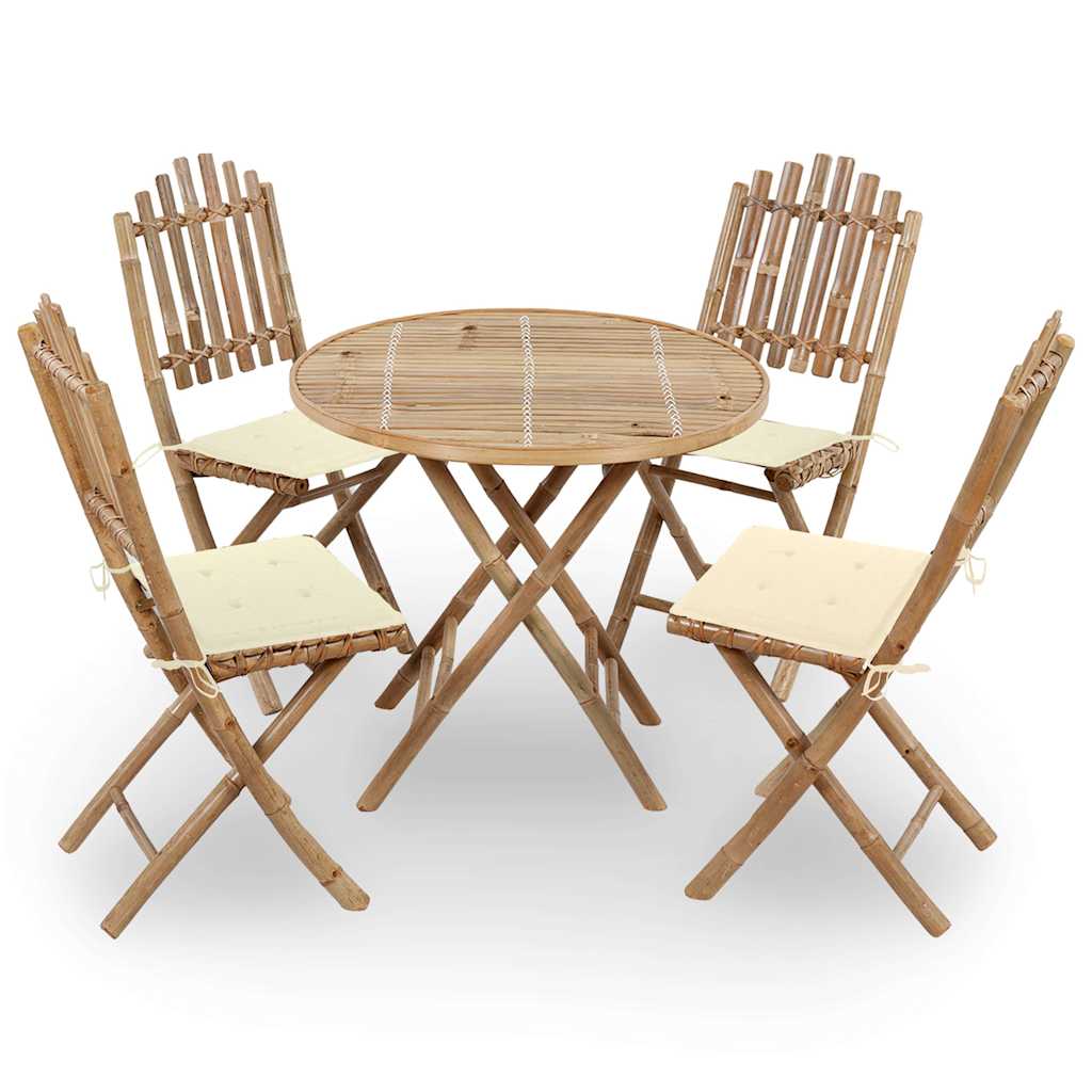 Outdoor Dining Set Natural Bamboo, Cream Bamboo, 100% Polyester