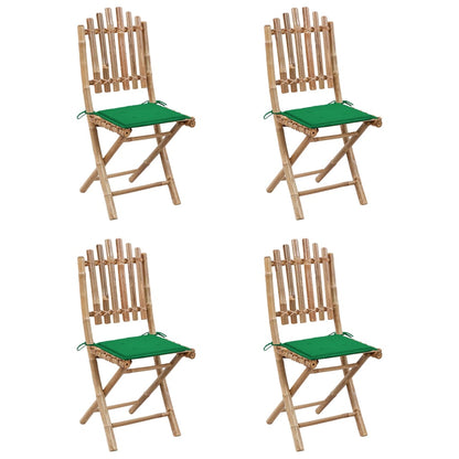 Patio Dining Set Set of 4 Natural bamboo, Green cushion