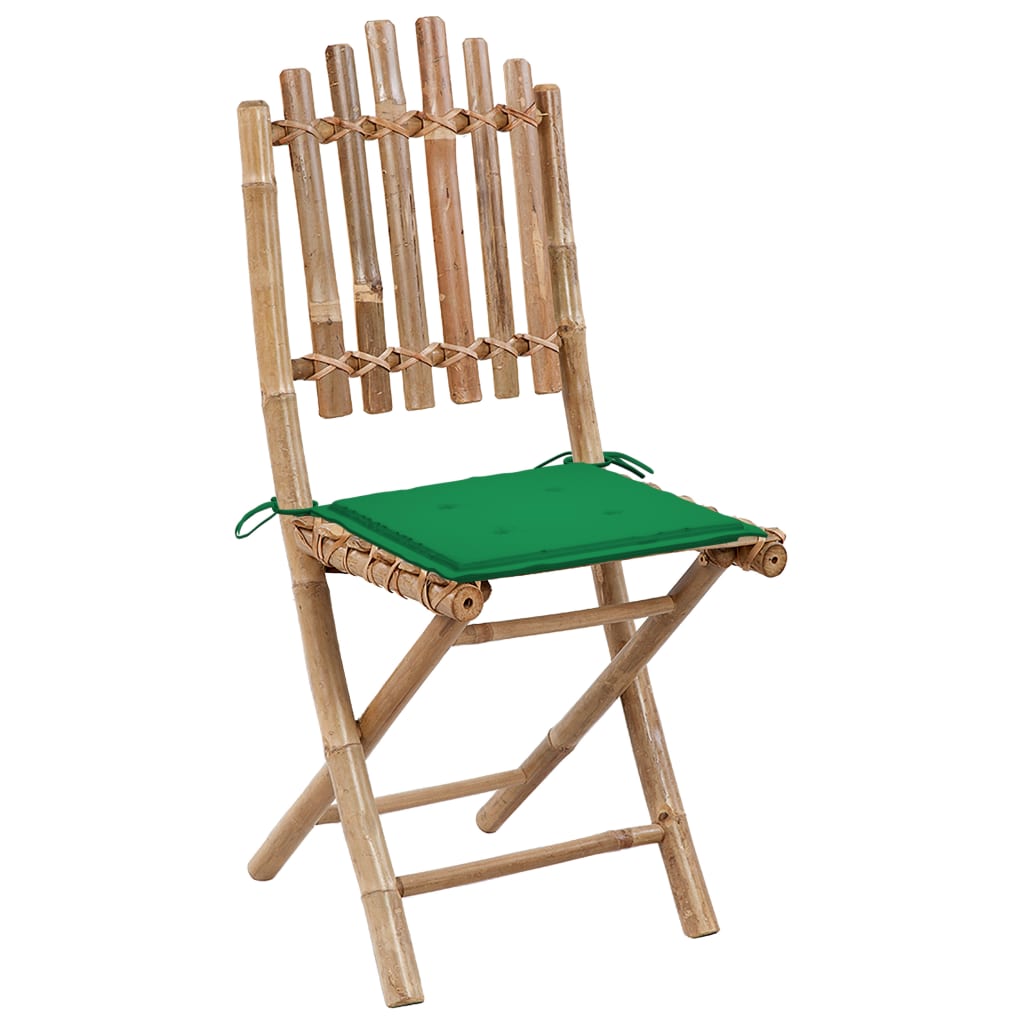 Patio Dining Set Set of 4 Natural bamboo, Green cushion