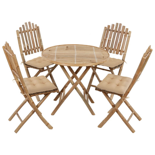 Patio Dining Set Set of 4 Beige Bamboo and polyester Medium