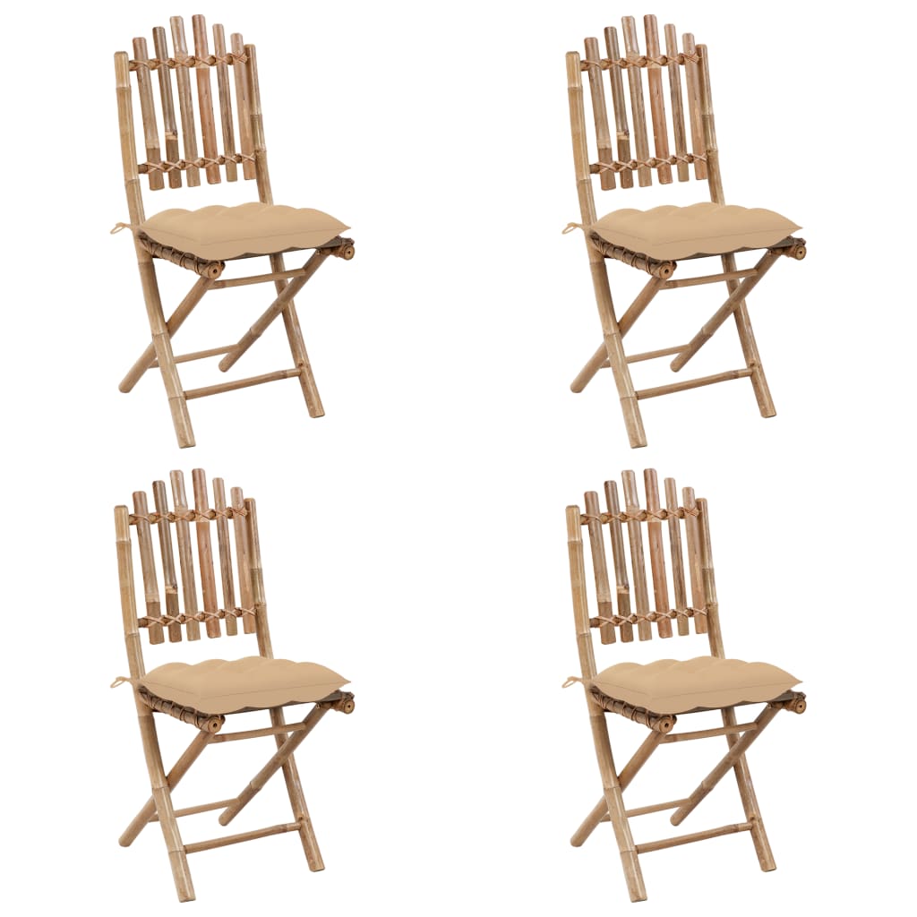 Patio Dining Set Set of 4 Beige Bamboo and polyester Medium