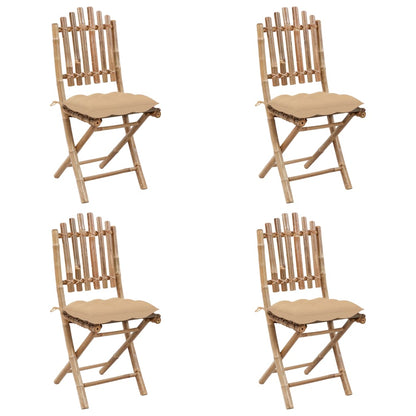 Patio Dining Set Set of 4 Beige Bamboo and polyester Medium
