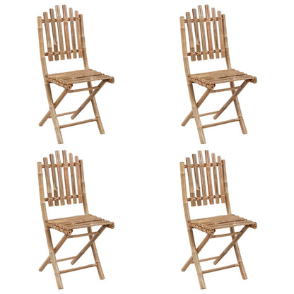 Patio Dining Set Set of 4 Bamboo color, Blue cushions