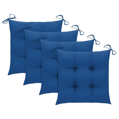 Patio Dining Set Set of 4 Bamboo color, Blue cushions