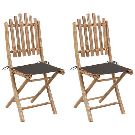 Patio Chair Set of 2 Taupe Bamboo Medium Foldable