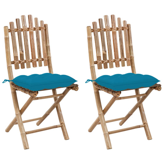 Patio Chair Set of 2 Light blue Bamboo, Polyester Standard