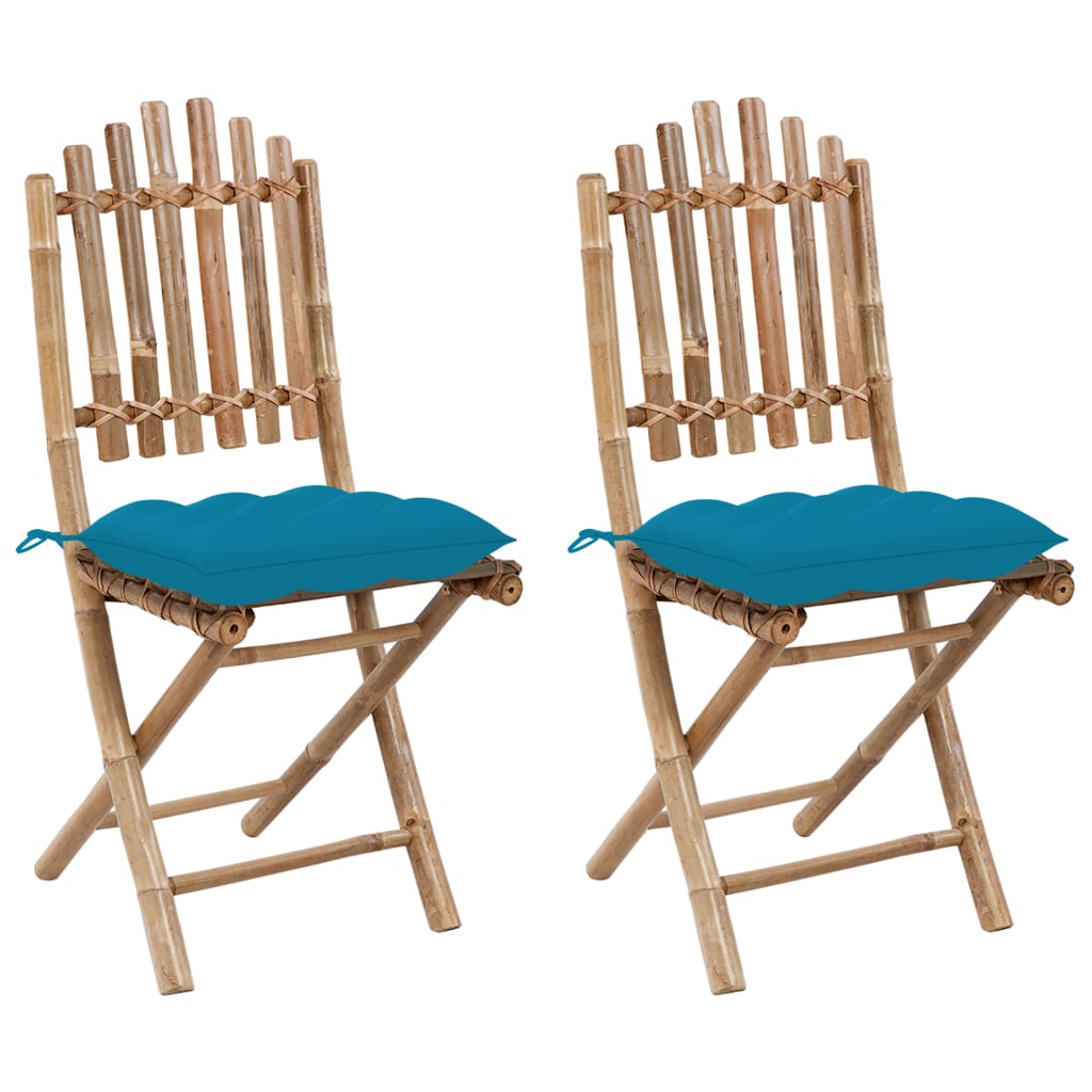 Patio Chair Set of 2 Light blue Bamboo, Polyester Standard