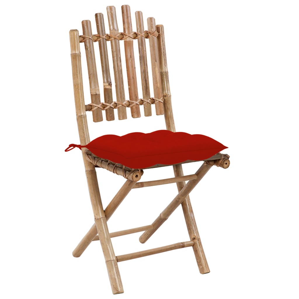 Patio Chair Set of 2 Natural Bamboo, Red Cushion Bamboo, Polyester