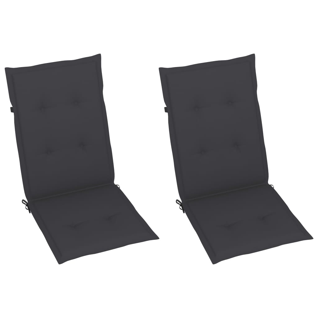 Garden Chair Set of 2 Gray Cushion, Natural Wood
