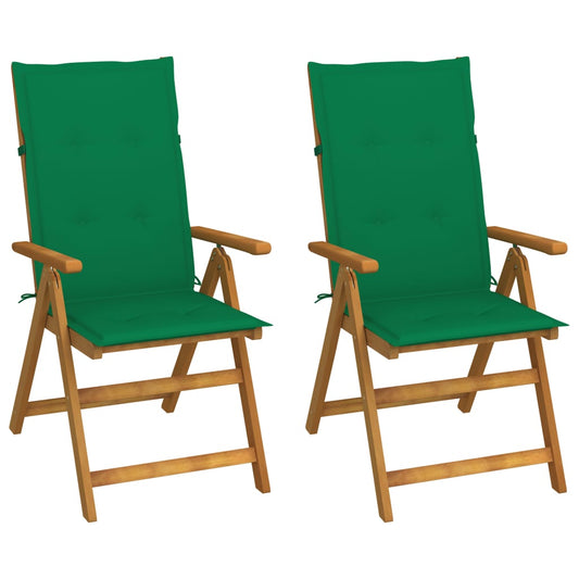 Garden Chair Set of 2 Green cushions, Natural wood
