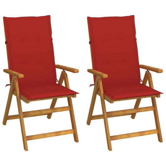 Garden Chair Set of 2 Red, Brown Solid Acacia Wood, 100% Polyester