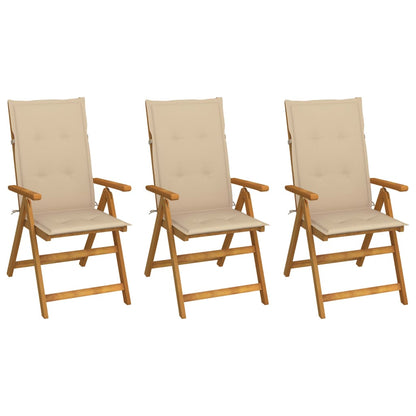 Garden Chair Set of 3 Wooden Brown, Beige