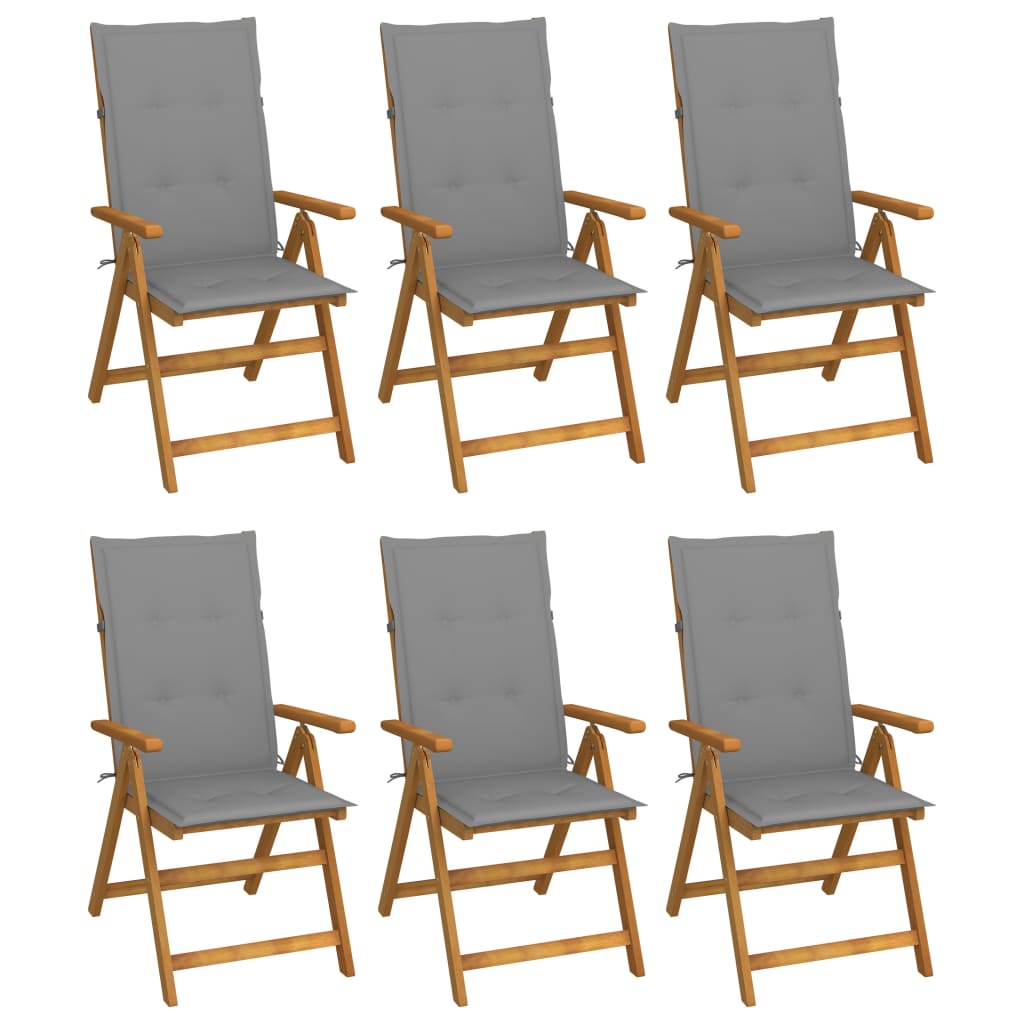 Garden Chair Set of 6 Natural acacia wood, Grey cushion