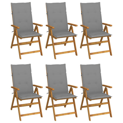 Garden Chair Set of 6 Natural acacia wood, Grey cushion
