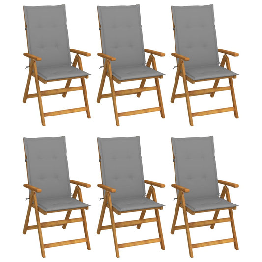 Garden Chair Set of 6 Natural acacia wood, Grey cushion