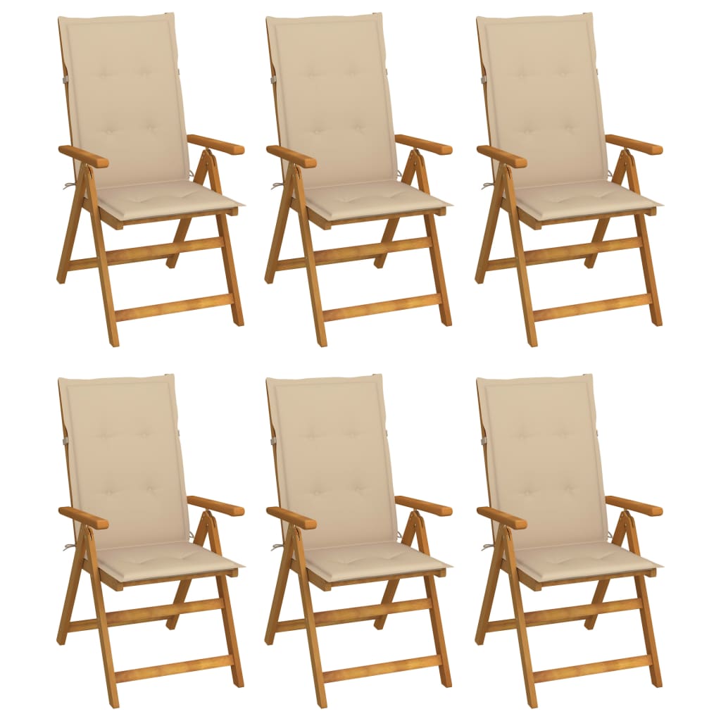 Garden Chair Set of 6 Natural Wood, Beige