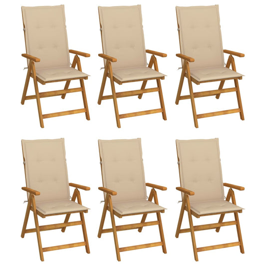 Garden Chair Set of 6 Natural Wood, Beige