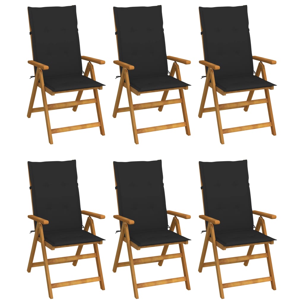 Garden Chair Set of 6 Wood, Black Solid Acacia Wood Medium