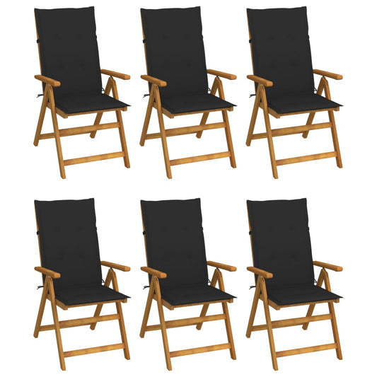 Garden Chair Set of 6 Wood, Black Solid Acacia Wood Medium