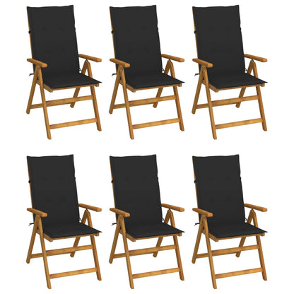 Garden Chair Set of 6 Wood, Black Solid Acacia Wood Medium