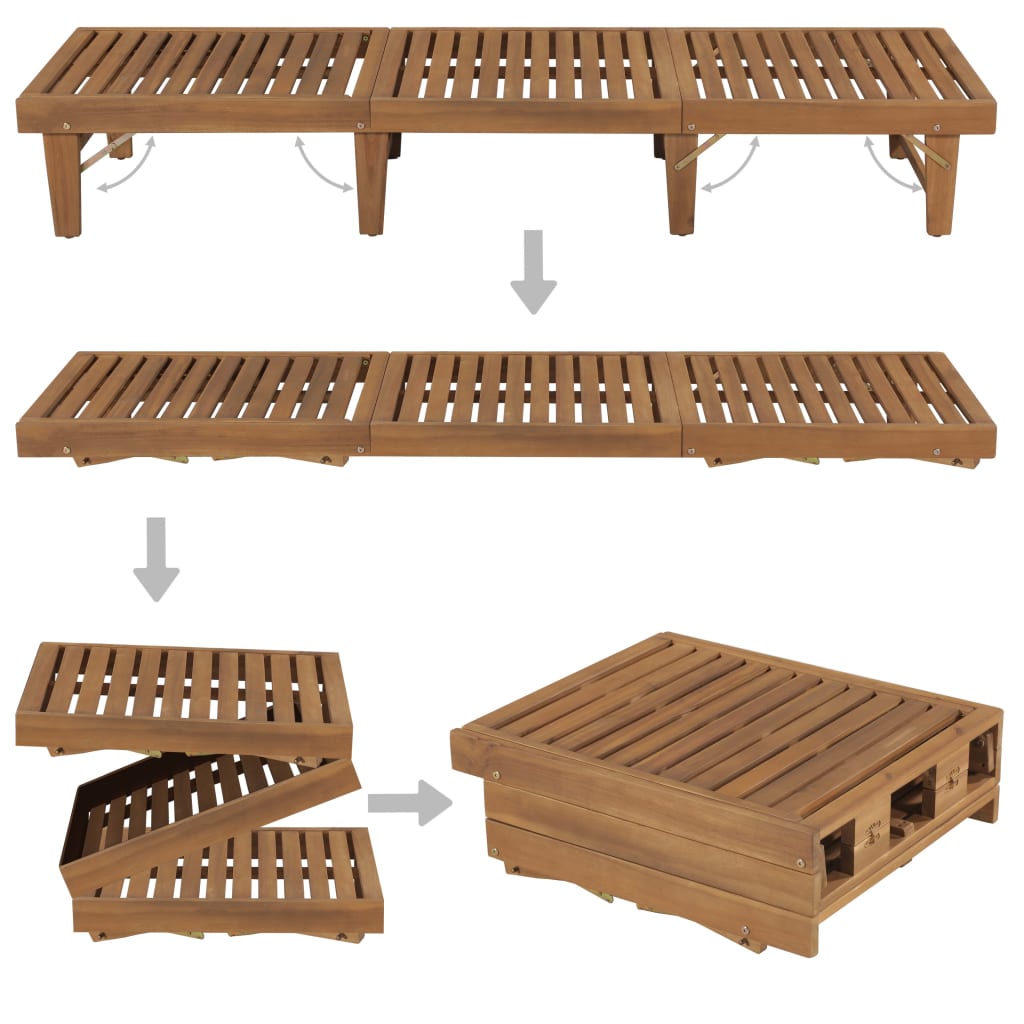 Sun Lounger Grey Solid acacia wood Standard Foldable