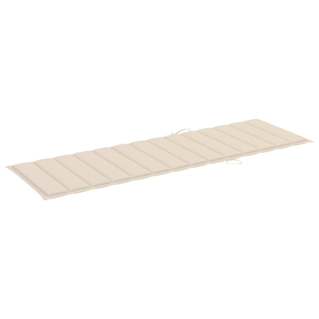Sun Lounger Cream & Natural Wood Solid Acacia wood 78.7 in length