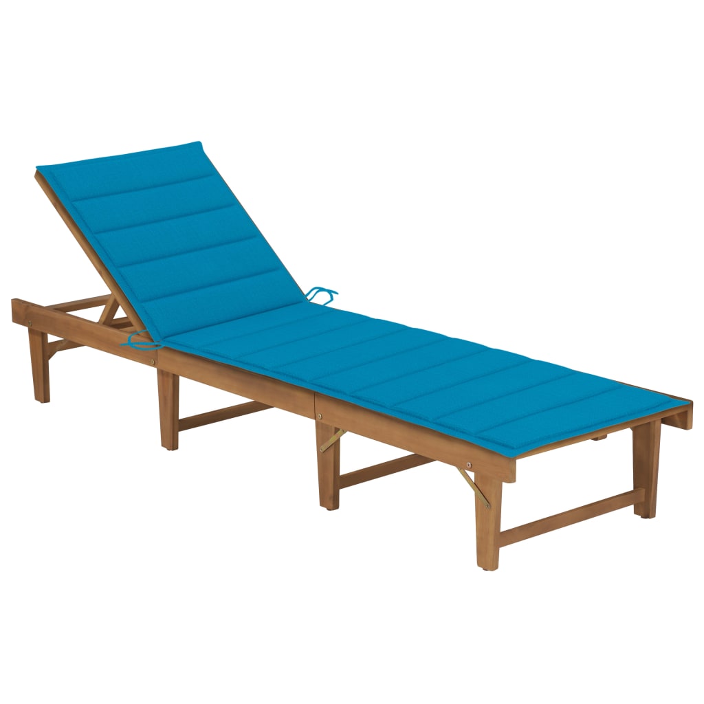 Sun Lounger Wooden Solid Acacia Wood Large Foldable Sun Lounger