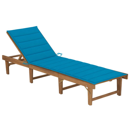 Sun Lounger Wooden Solid Acacia Wood Large Foldable Sun Lounger