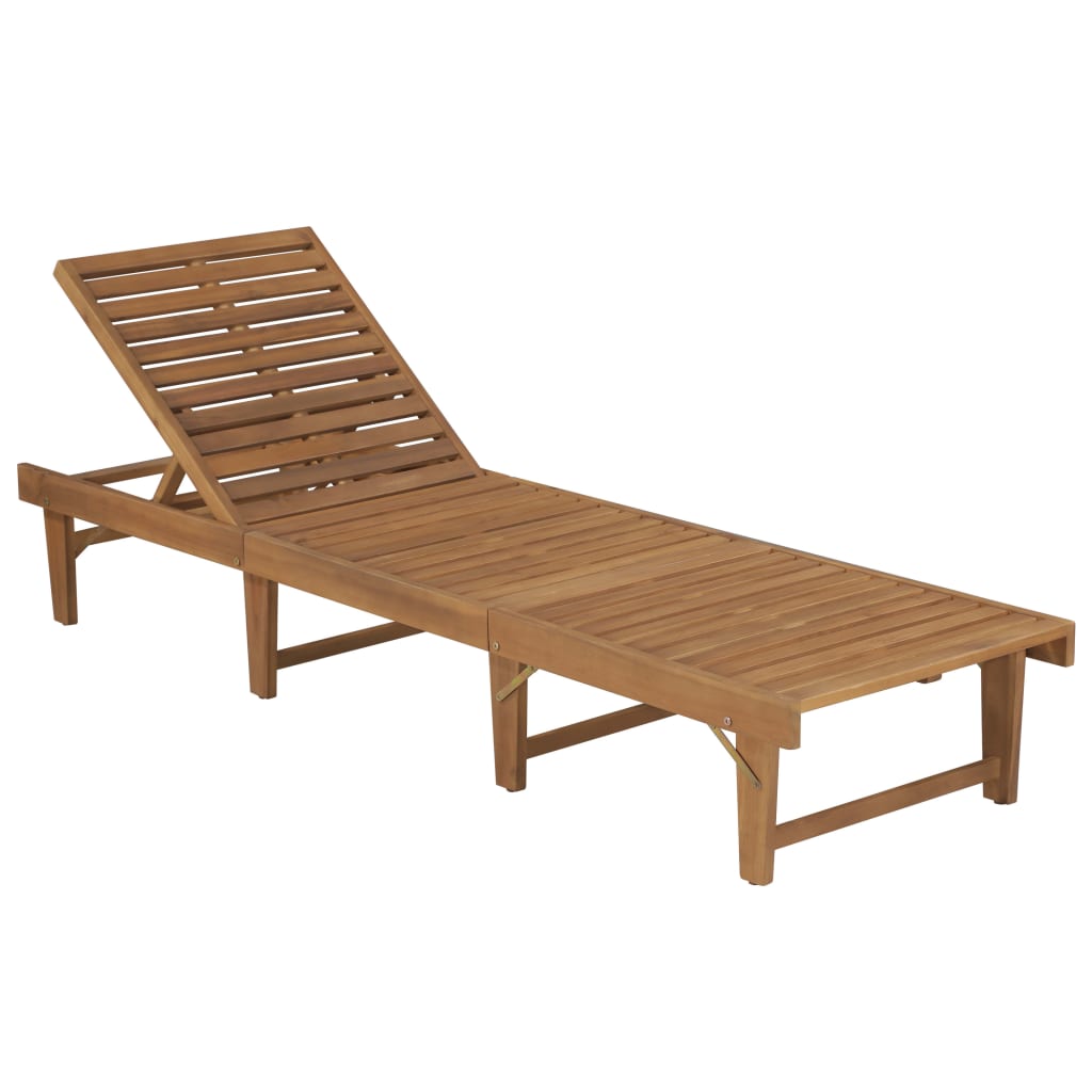 Sun Lounger Wooden Solid Acacia Wood Large Foldable Sun Lounger