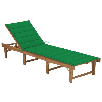 Sun Lounger Green Solid Acacia Wood Large Foldable Sun Lounger