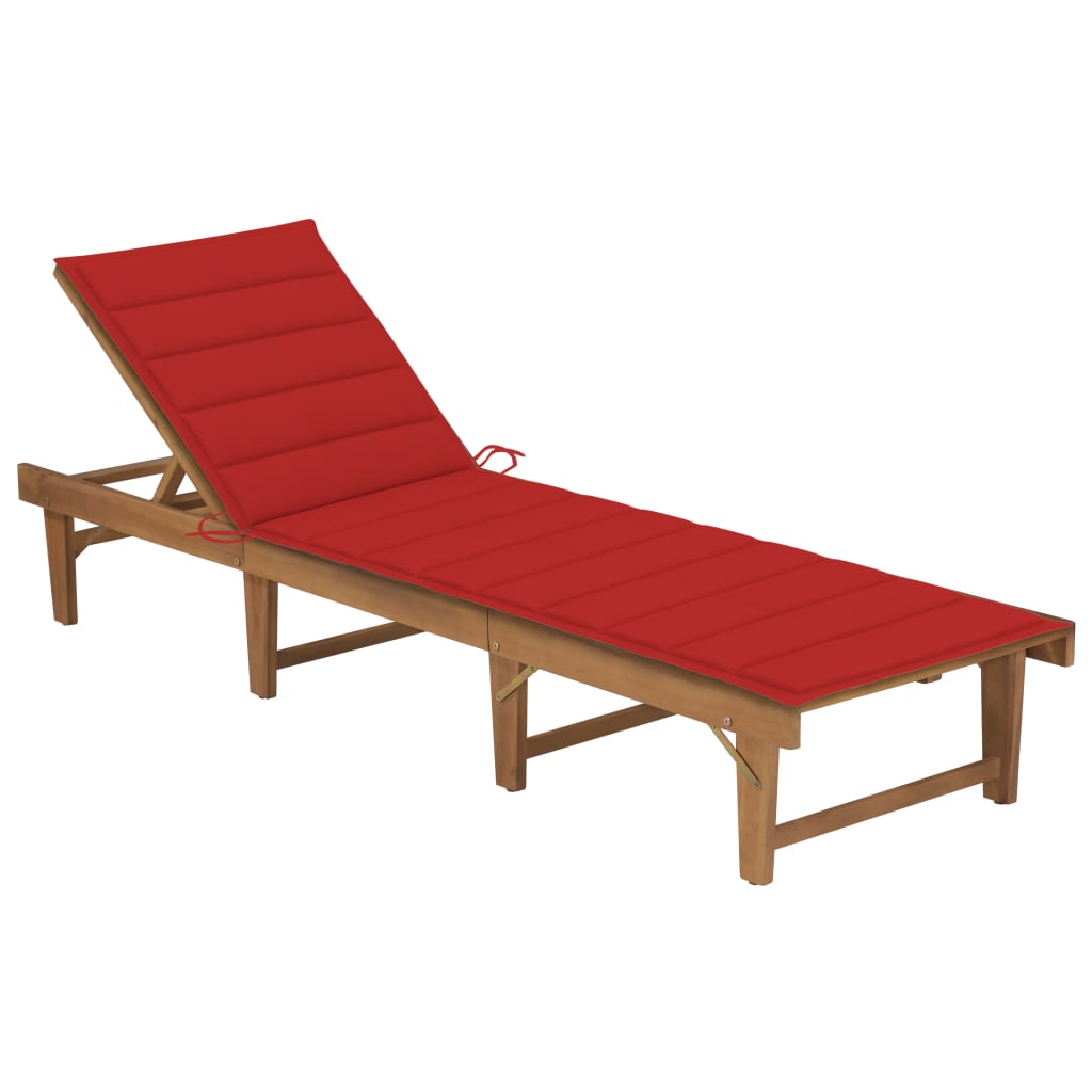 Sun Lounger Red cushion Solid Acacia wood Normal Foldable