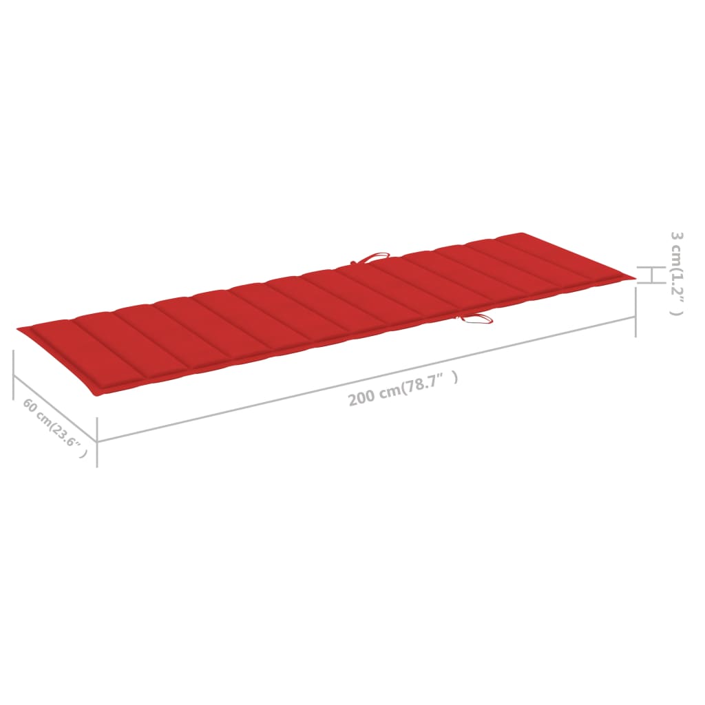 Sun Lounger Red cushion Solid Acacia wood Normal Foldable