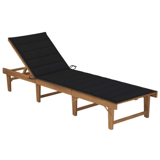 Sun Lounger Black Solid Acacia Wood 78.7 x 24.0 x 11.8 in